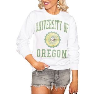 Women's White Oregon Ducks Pullover Sweatshirt